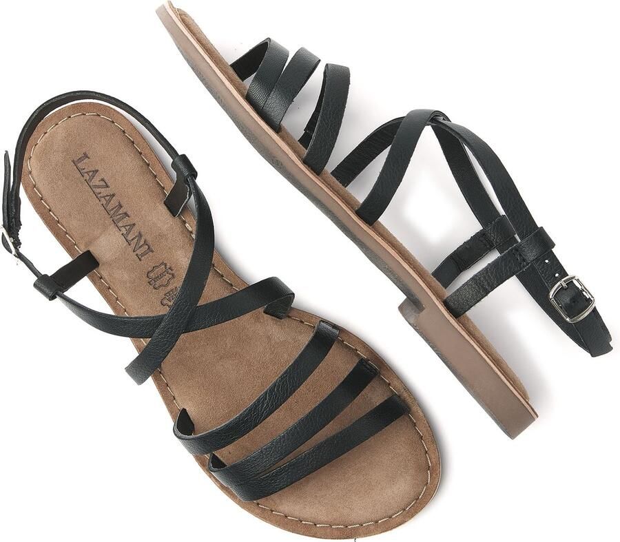 Lazamani Leren slingback sandaal Zwart Leer Platte sandalen Dames - Foto 2