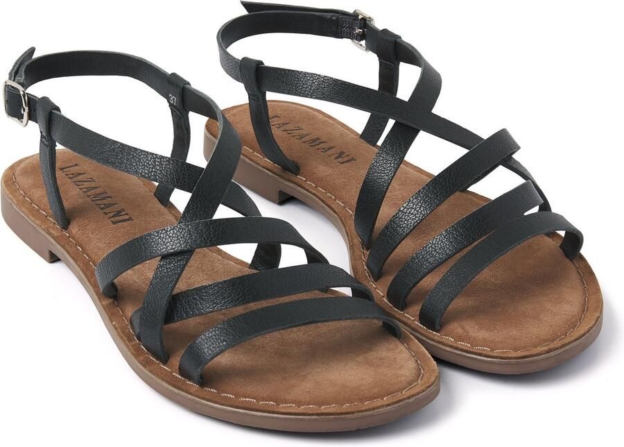 Lazamani Leren slingback sandaal Zwart Leer Platte sandalen Dames - Foto 4