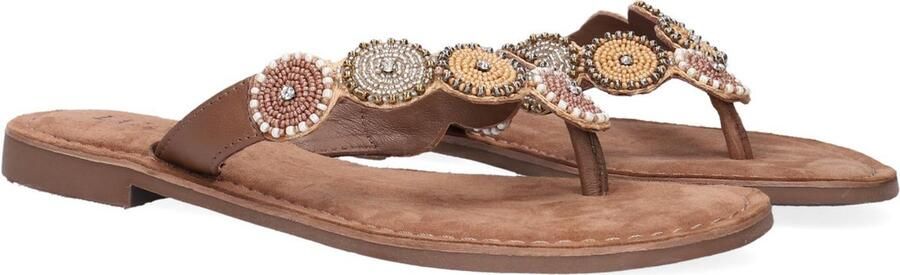 Lazamani Leren versierde teenslipper Beige Leer Teenslippers Dames - Foto 17