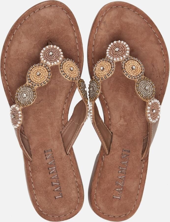 Lazamani Leren versierde teenslipper Beige Leer Teenslippers Dames - Foto 9