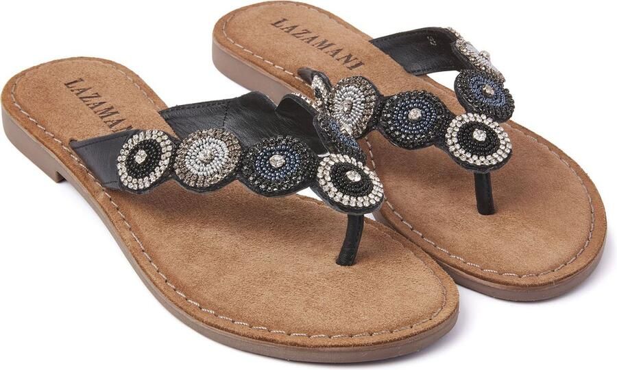 Lazamani Dames Slippers 75.451 South Zwart Leer LA75451south - Foto 6