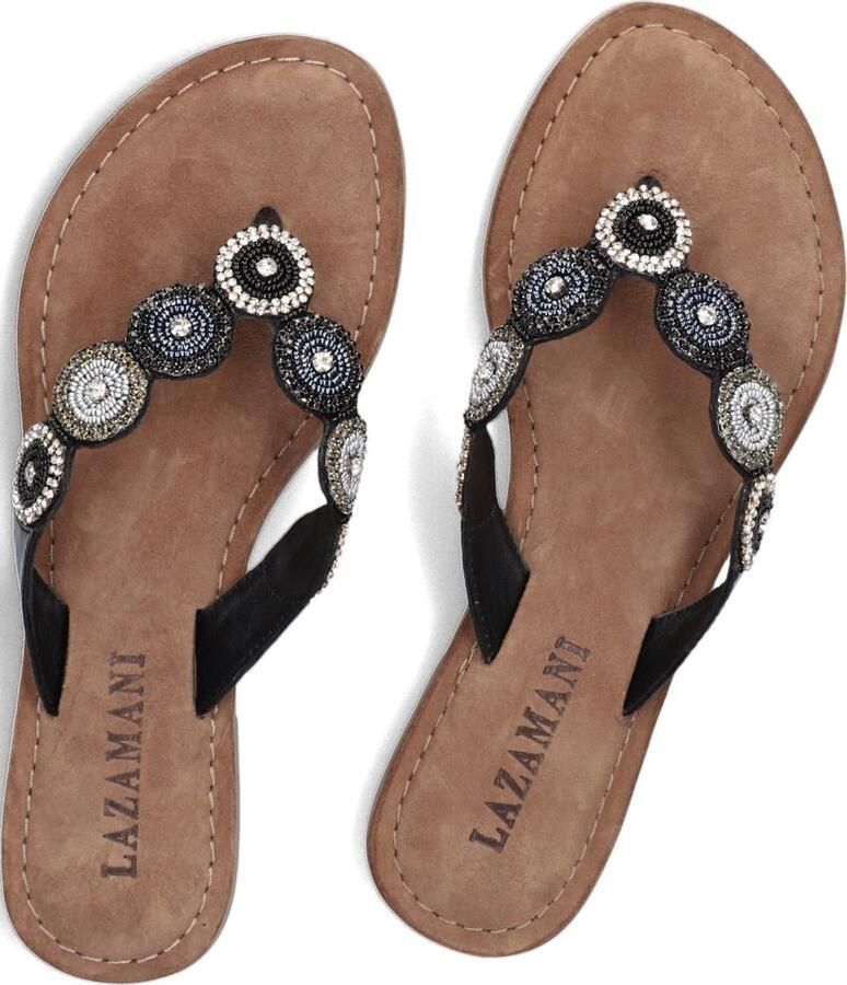 Lazamani Dames Slippers 75.451 South Zwart Leer LA75451south - Foto 4
