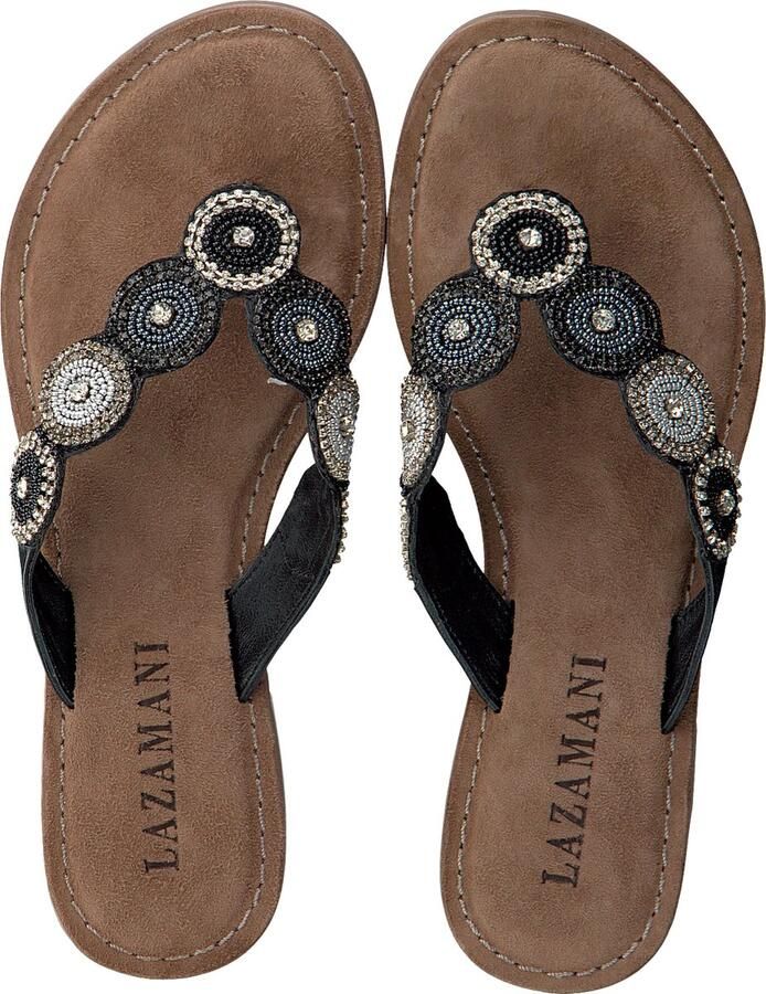 Lazamani Dames Slippers 75.451 South Zwart Leer LA75451south - Foto 5