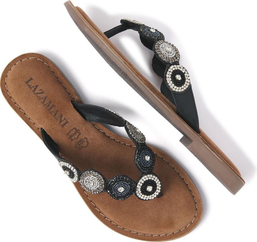 Lazamani Dames Slippers 75.451 South Zwart Leer LA75451south - Foto 3