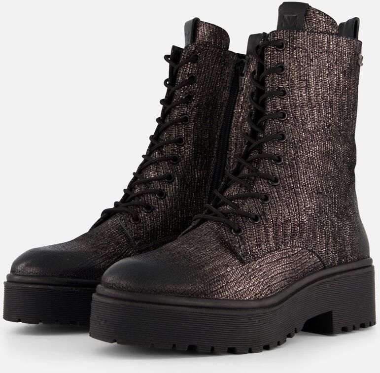 Lazamani Metallic Veterboots grijs Synthetisch