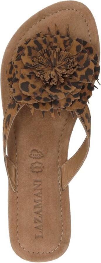 Lazamani Nomi suède teenslippers met panterprint cognac - Foto 4