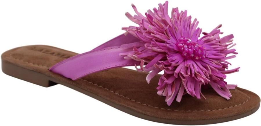 Lazamani Roza Dames Teenslippers Leer Pink