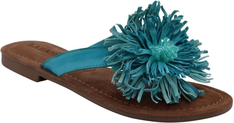 Lazamani Roza Dames Teenslippers Leer Turquoise