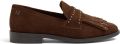 Lazamani Suus Penny Loafers Dames Suède Instappers met Franjes Studs en Blokhakje Bruin - Bruin