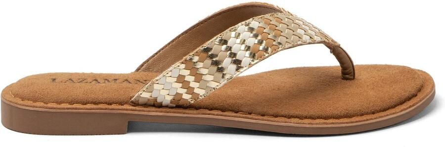Lazamani Tess Dames Teenslippers Leer Beige