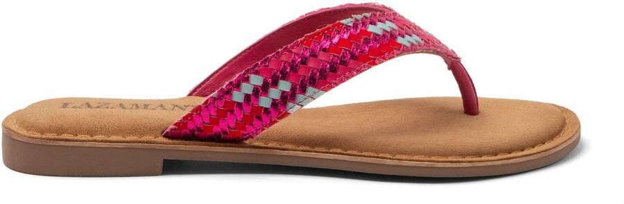Lazamani Tess Dames Teenslippers Leer Fuxia