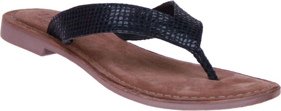 Lazamani 75.481 leren teenslippers met slangenprint zwart - Foto 10