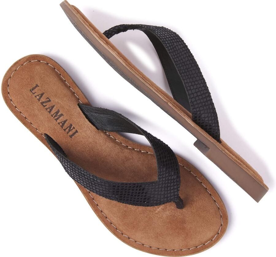Lazamani 75.481 leren teenslippers met slangenprint zwart - Foto 4