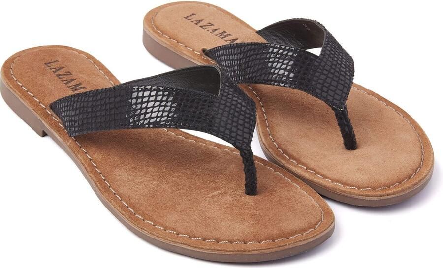 Lazamani 75.481 leren teenslippers met slangenprint zwart - Foto 8