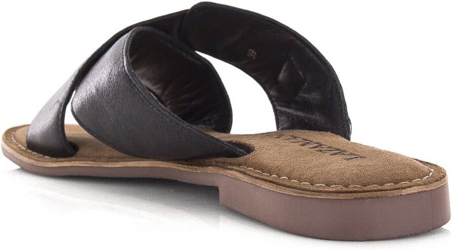Lazamani Leren mules black met gekruis