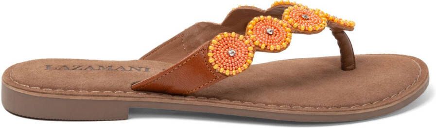 Lazamani Luna Dames Slippers Leer Apricot