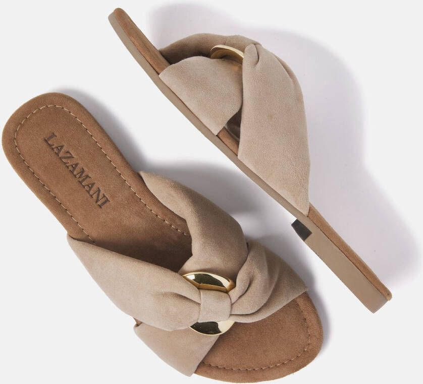 Lazamani overslag slippers met gouden gesp kleur Beige