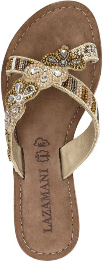 Lazamani Perla Dames Slippers Leer Beige