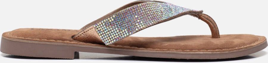Lazamani leren teenslippers met strass beige - Foto 4