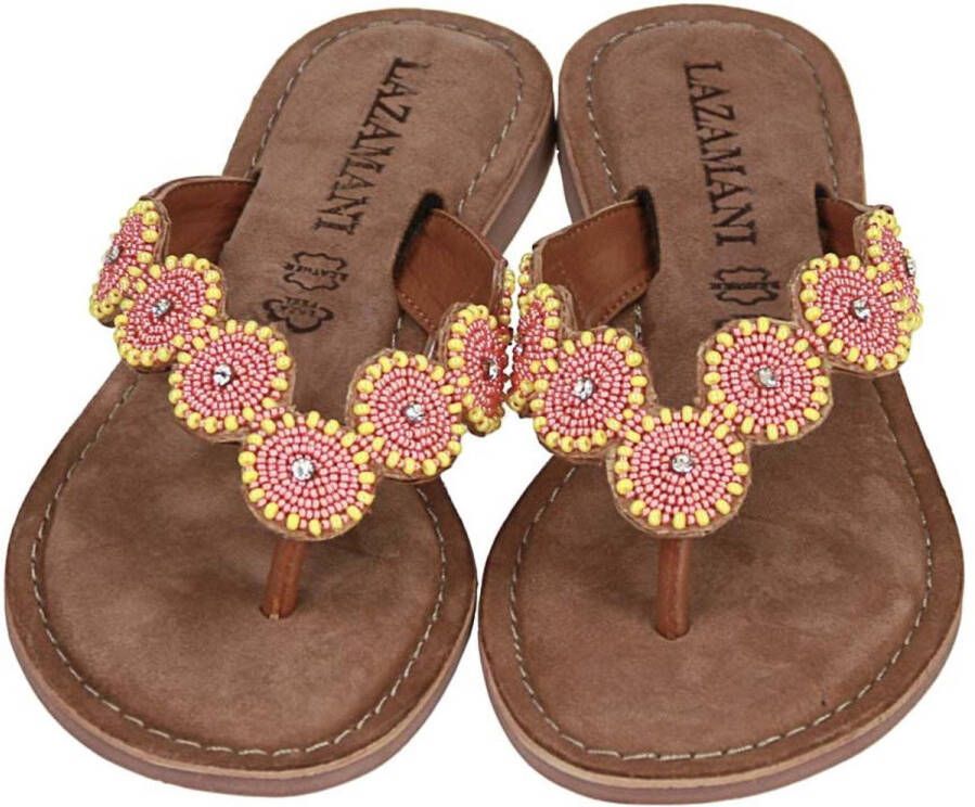 Lazamani Luna Dames Slippers Leer Apricot