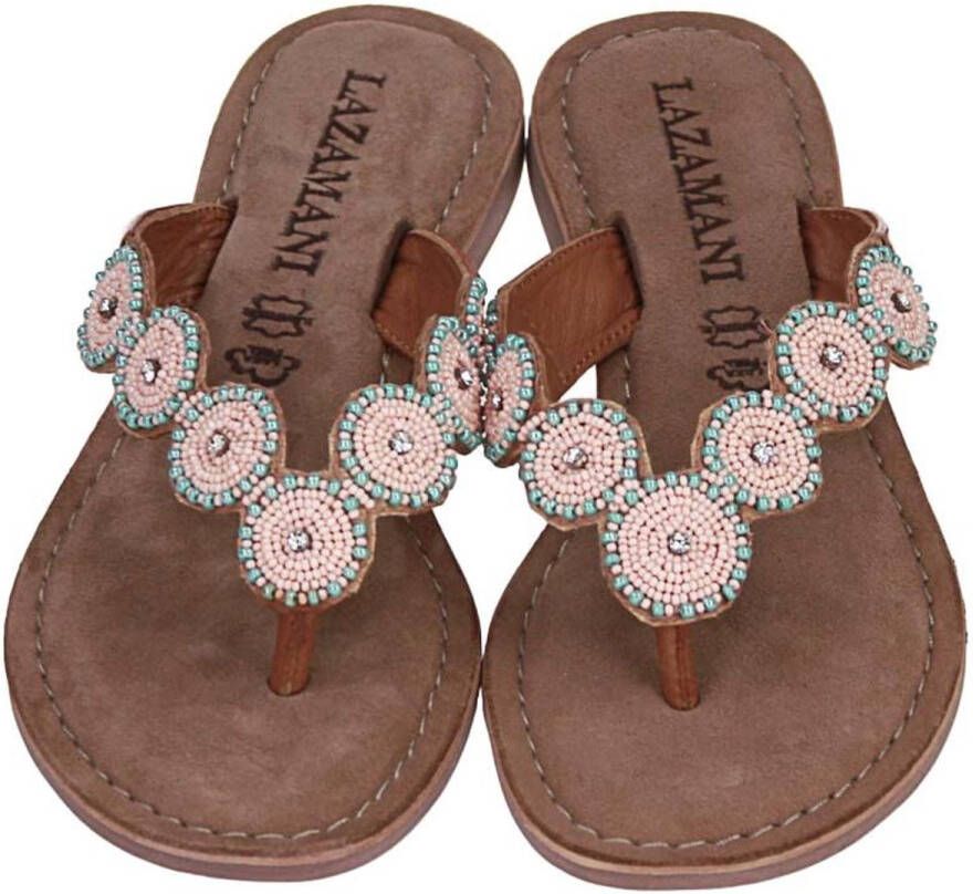 Lazamani Luna Dames Slippers Leer Peach