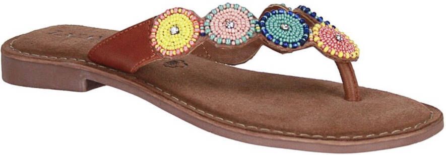 Lazamani Round Beads Slipper Tan-Multi