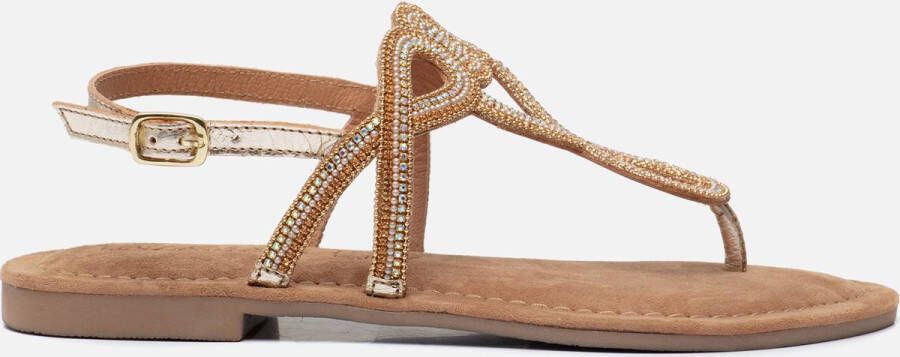 Lazamani Ladies sandals strass gold Goud Leer Platte sandalen Dames - Foto 6