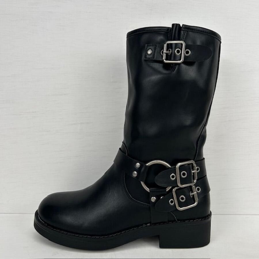 Leatherlook laarzen met gespjes zwart