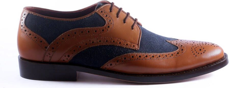 Leaxther Tahoma Designer Derby Brogue Veterschoenen Leer & Suede Tan & Blauw