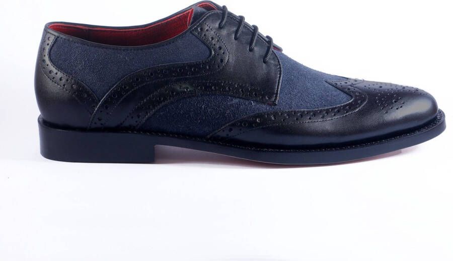 Leaxther Tahoma Designer Derby Brogue Veterschoenen Leer & Suede Zwart & Blauw