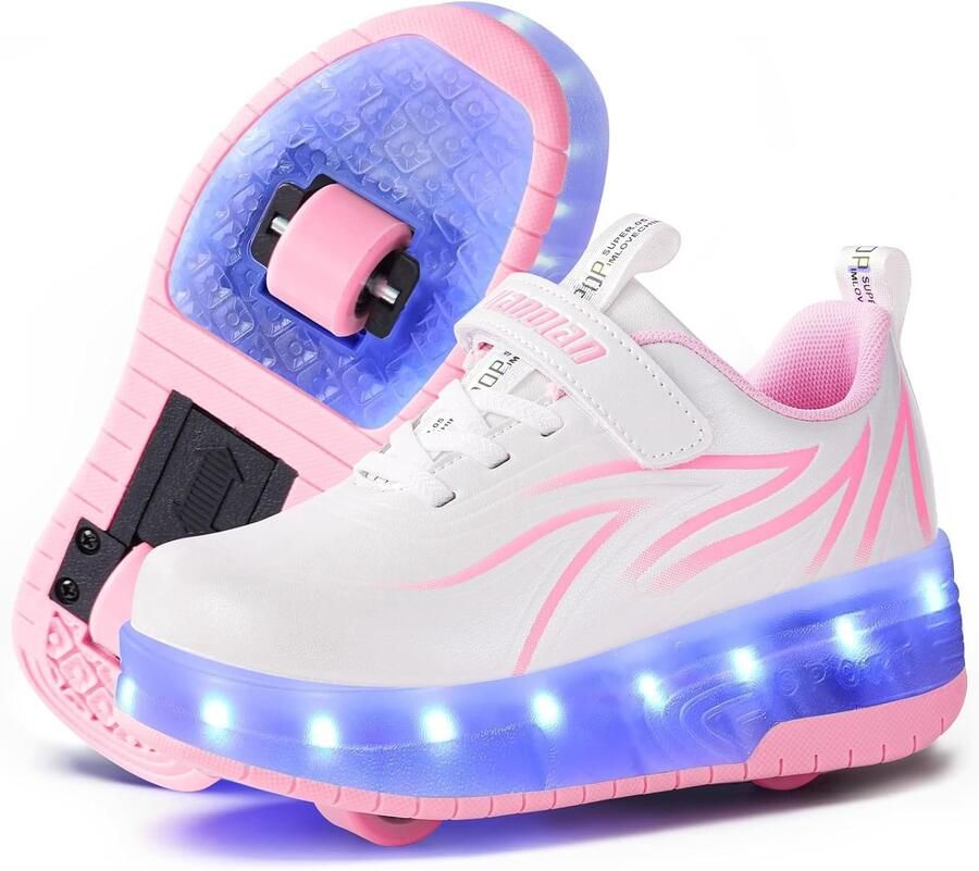 LED Verlichte Dubbele Wielen Skate Schoenen voor Buiten Activiteiten Oplaadbare Trainers met 7 Kleuren voor en
