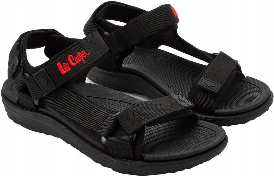 Lee Cooper Heren Sandalen Zwart Rood Klittenband