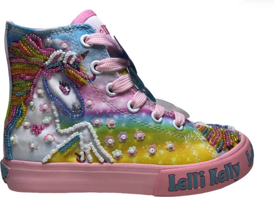 Lelli Kelly Veter rits hoge canvas sneakers unicorn LK9099 Roze