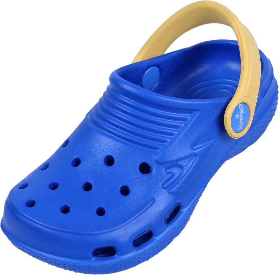 Lemigo Blauwe en gele universele crocs slippers voor kinderen van hoogwaardig rubber