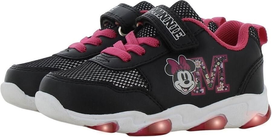 Leomil Disney Minnie Schoenen voor meisjes met lichtjes Minnie Mouse Sneakers voor kinderen met klittenband Lichtgevende kindersneaker Zwart