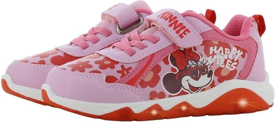 Leomil Disney Minnie Schoenen voor meisjes met lichtjes Minnie Mouse Sneakers voor kinderen met klittenband Lichtgevende kindersneaker Roze