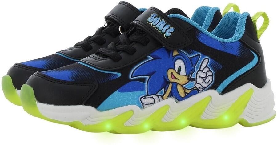 Leomil Sonic Schoenen voor jongens met lichtjes Sneakers voor kinderen met klittenband Lichtgevende kindersneaker Zwart