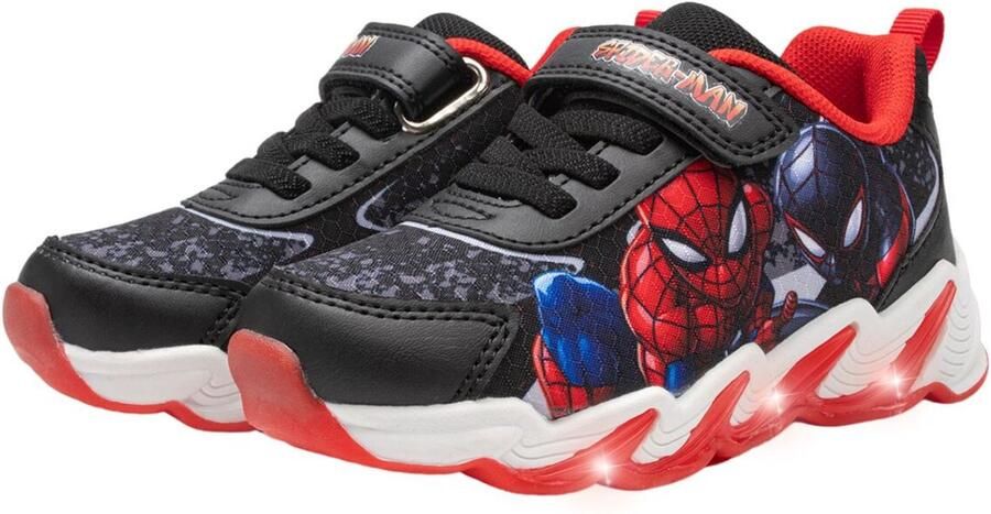Leomil Spiderman Schoenen voor jongens met lichtjes Spiderman en Miles Morales Sneakers voor kinderen met klittenband Lichtgevende kindersneaker Zwart