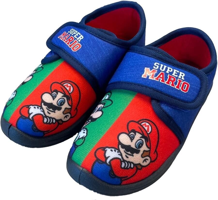 Leomil Super Mario Pantoffels kinderen voor jongens Luigi en Mario Sloffen kind met klittenbandsluiting Schoenen van Blauw