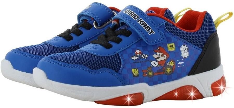 Leomil Super Mario Schoenen voor jongens met lichtjes Mario Sneakers voor kinderen met klittenband Lichtgevende kindersneaker Blauw