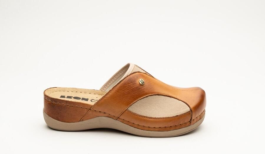Leon klompen met antislip-zool en elastische zijdes comfortabel bij Hallux Valgus kleur goudbruin