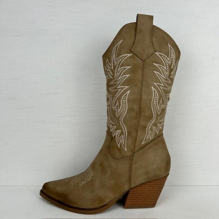 Leuke leatherlook cowboylaarzen met gaaf design khaki - Foto 1