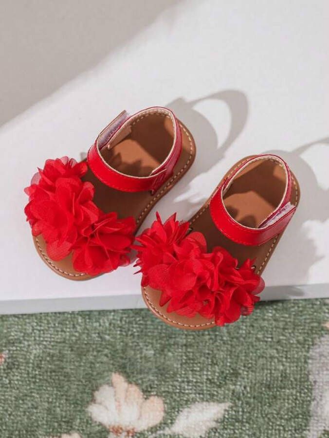 LHXSIXChildren Baby meisjes bloem decor antislip open teen platte sandalen voor de zomer