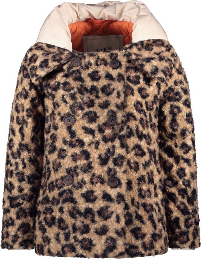 Like Flo Meisjes winterjas met capuchon Alexa Hazelnoot panter