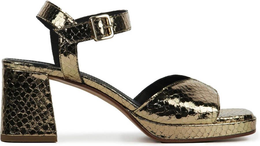 Lina Locchi Sandalen Dames Damesschoenen Leer Blokhak hoogte 6 cm L1117  Goud - Schoenen.nl