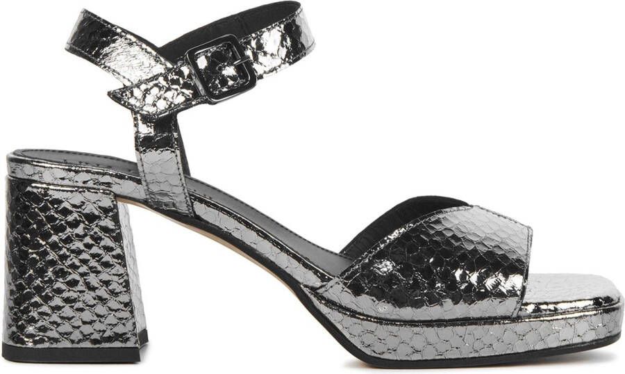 Lina Locchi Sandalen Dames Damesschoenen Leer Blokhak hoogte L1117 Zilver