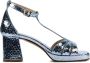 Lina Locchi Sandalen Dames Damesschoenen Leer Plateauhak hoogte 8 cm L1268 Jeans blauw - Thumbnail 1