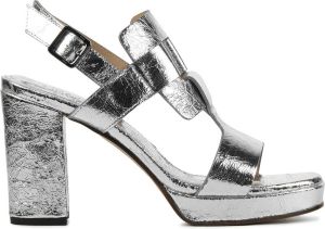 Lina Locchi Sandalen Dames Damesschoenen Leer Plateauhak hoogte 8 cm L1289 Zilver