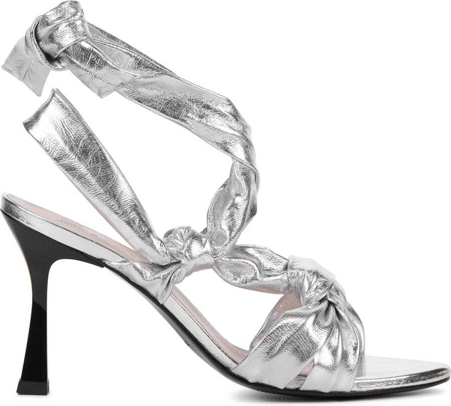 Lina Locchi Sandalen Dames Damesschoenen Leer Blokhak hoogte L1305 Zilver