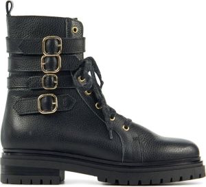 Lina Locchi Vrouwen Leren Veterboots Laarzen Damesschoenen L1091 bl Zwart